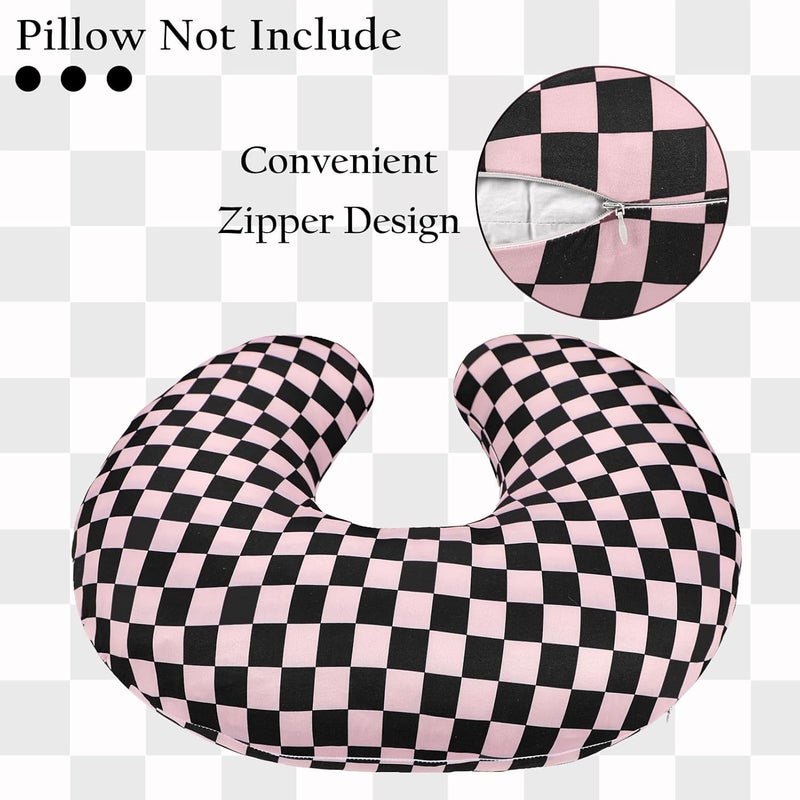 DILIMI Nursing Pillow Cover, Stretchy Removable Case for Breastfeeding Pillows, Ultra Soft Comfortable Slipcover for Baby Girl and Boy, Black Pink Checkered - Image 4